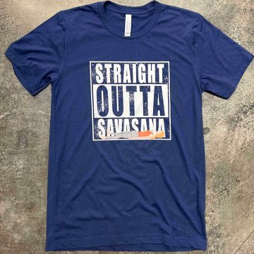 straight outta savasana navy t-shirt